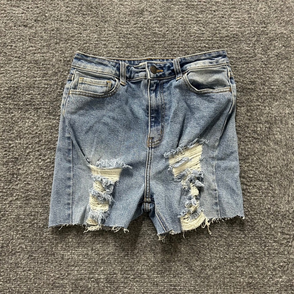 Cello Shorts Womens Size 7 Blue Distressed High Waisted Raw Hem Denim WV76733S